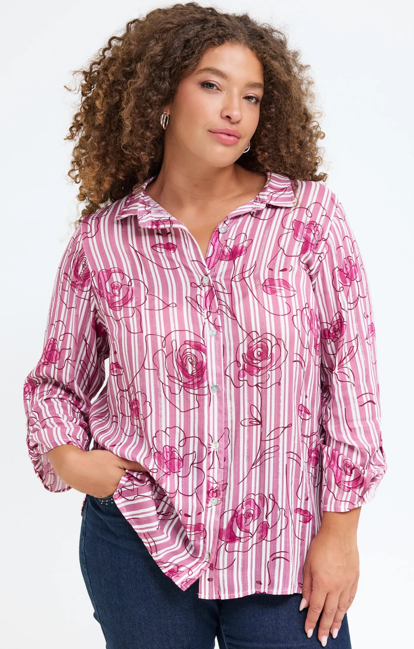 Toscane Boutique Chemise rayée imprimée visages et fleurs| Chemisiers & Tuniques