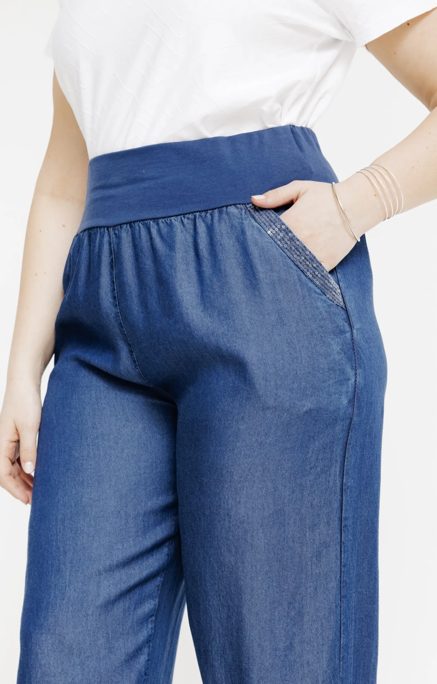 Toscane Boutique Pantacourt large détail poche| Pantalons