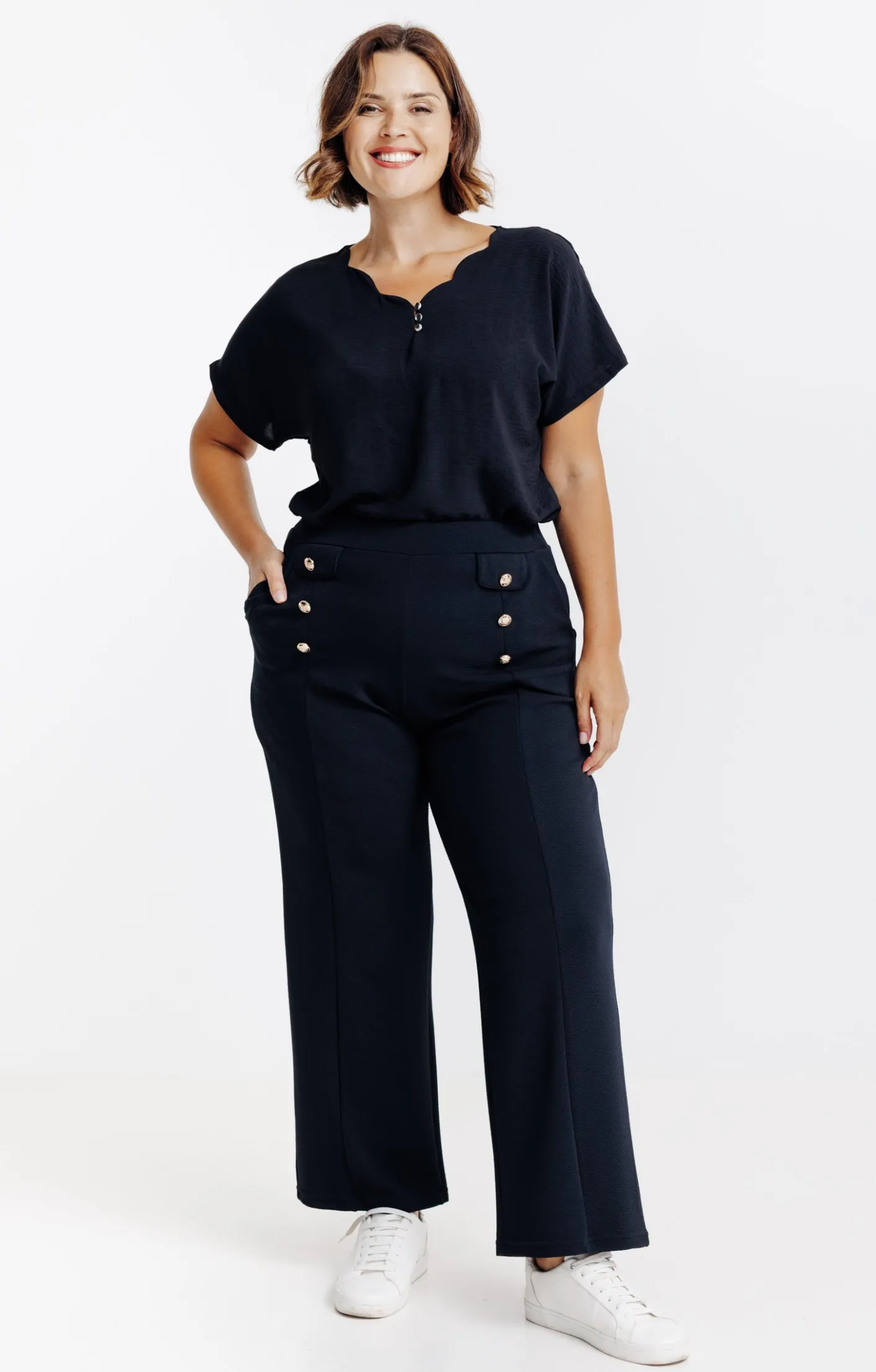 Toscane Boutique Pantalon chic à boutons| Pantalons