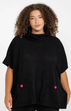 Toscane Boutique Poncho à poches et boutons colorés| Pulls & Cardigans