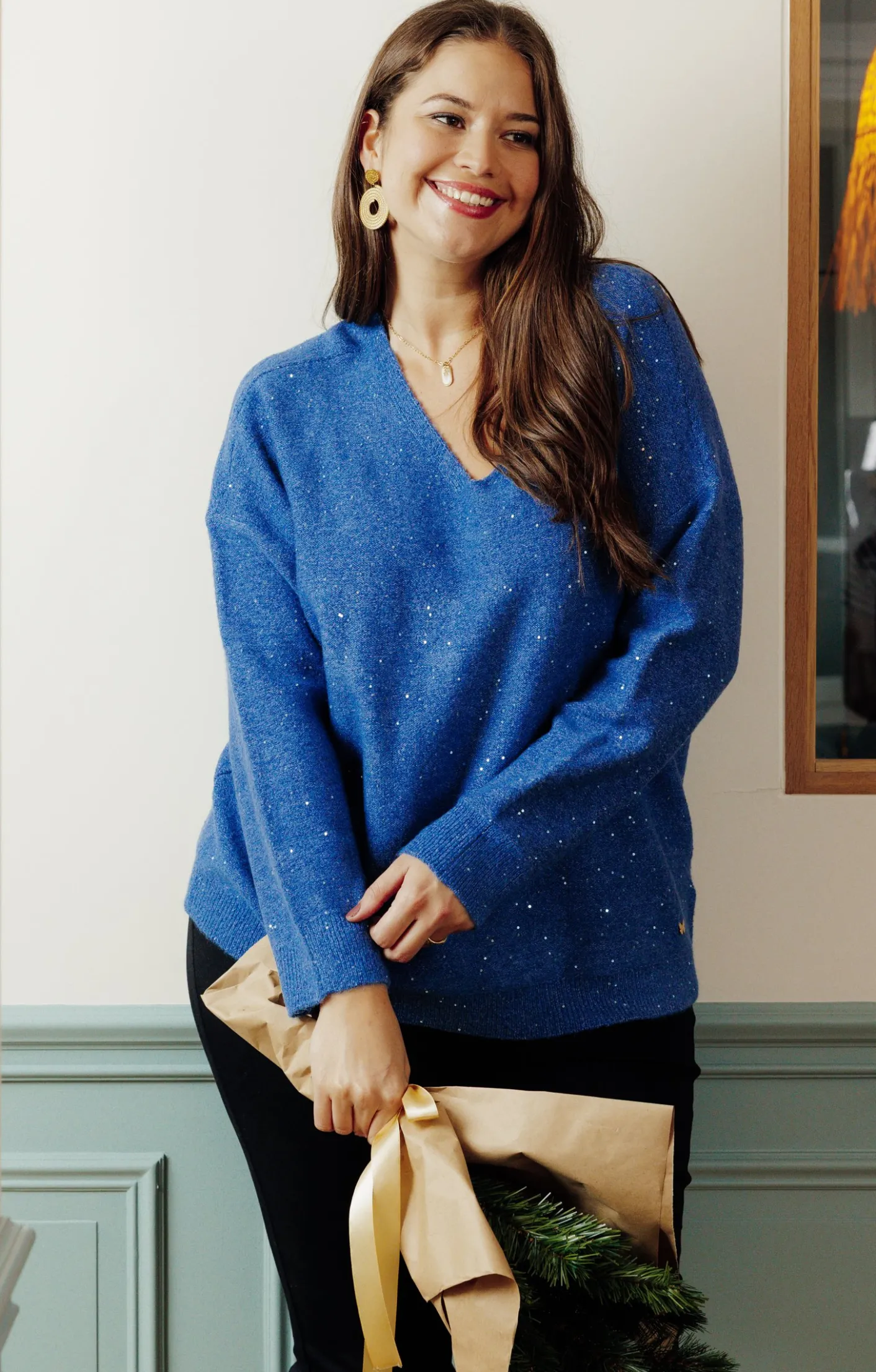 Toscane Boutique Pull col V avec strass| Pulls & Cardigans