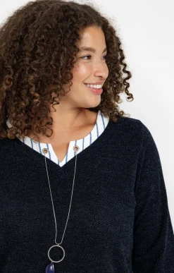 Toscane Boutique Pull 2-en-1 avec empiècement à rayures| Pulls & Cardigans