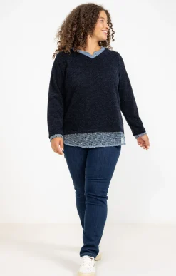 Toscane Boutique Pull 2-en-1 avec empiècement filet| Pulls & Cardigans