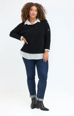 Toscane Boutique Pull 2-en-1 avec empiècement rayé| Pulls & Cardigans