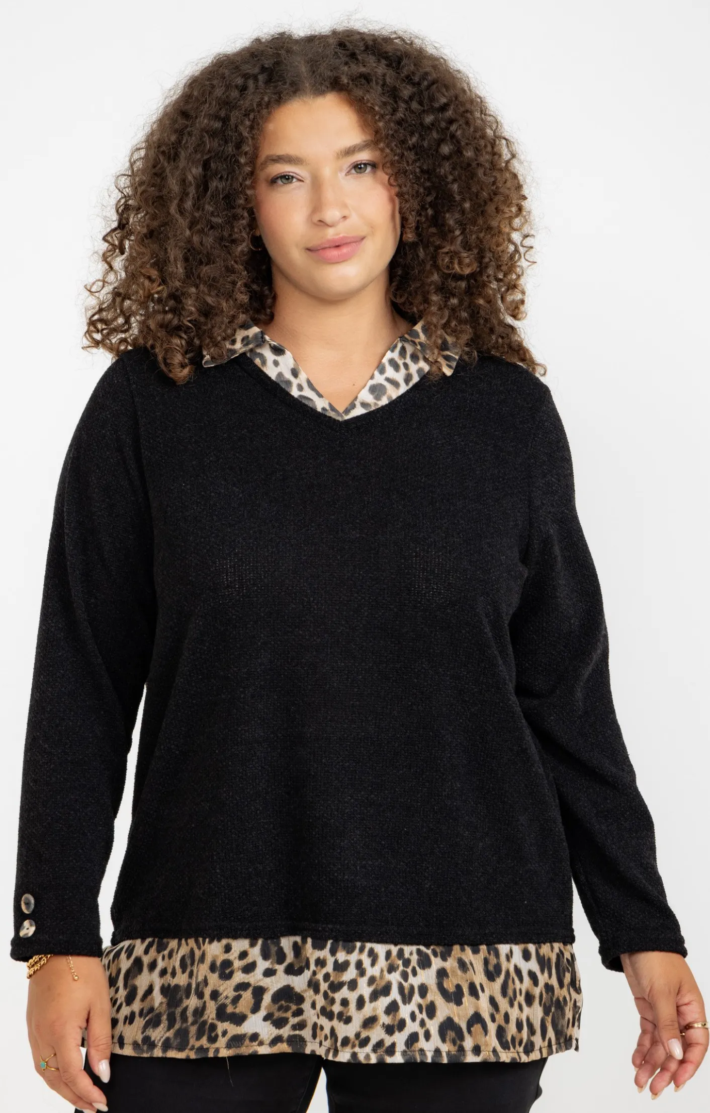 Toscane Boutique Pull 2-en-1 imprimé léopard| Pulls & Cardigans
