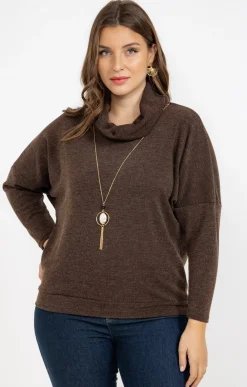 Toscane Boutique Pull uni col roulé et collier| Pulls & Cardigans