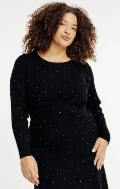 Toscane Boutique Pull uni côtelé avec strass| Pulls & Cardigans