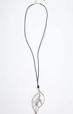 Toscane Boutique Sautoir grosse feuille silver| Accessoires