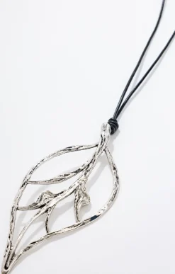 Toscane Boutique Sautoir grosse feuille silver| Accessoires