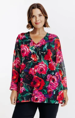 Toscane Boutique Tee-shirt bi-matière imprimé fleurs| Tee-shirts