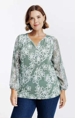 Toscane Boutique Tee-shirt imprimé fleuri à zip| Tee-shirts