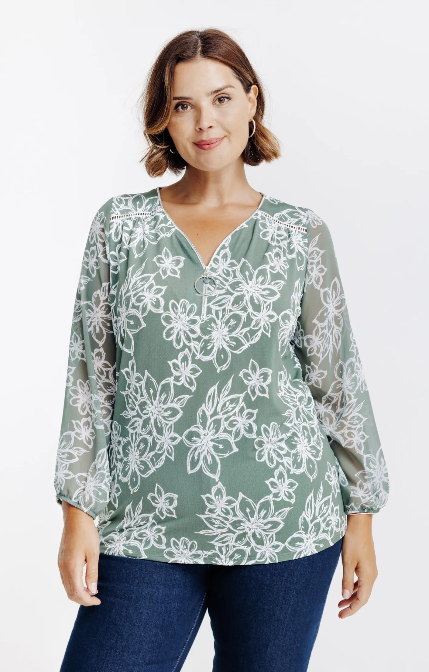 Toscane Boutique Tee-shirt imprimé fleuri à zip| Tee-shirts