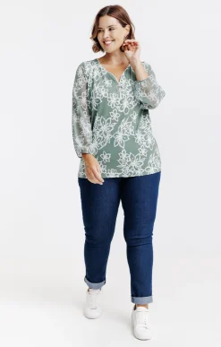 Toscane Boutique Tee-shirt imprimé fleuri à zip| Tee-shirts