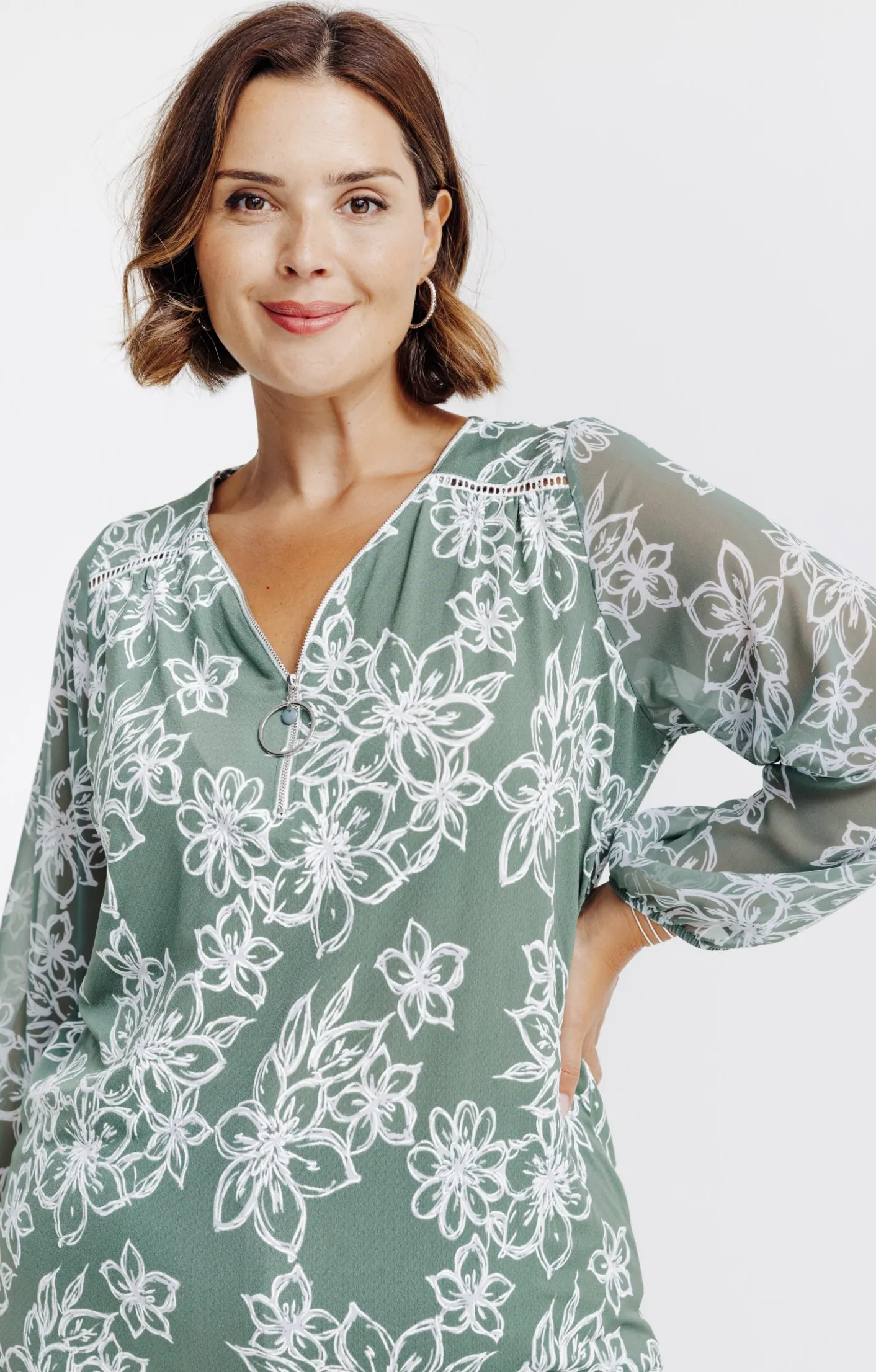 Toscane Boutique Tee-shirt imprimé fleuri à zip| Tee-shirts