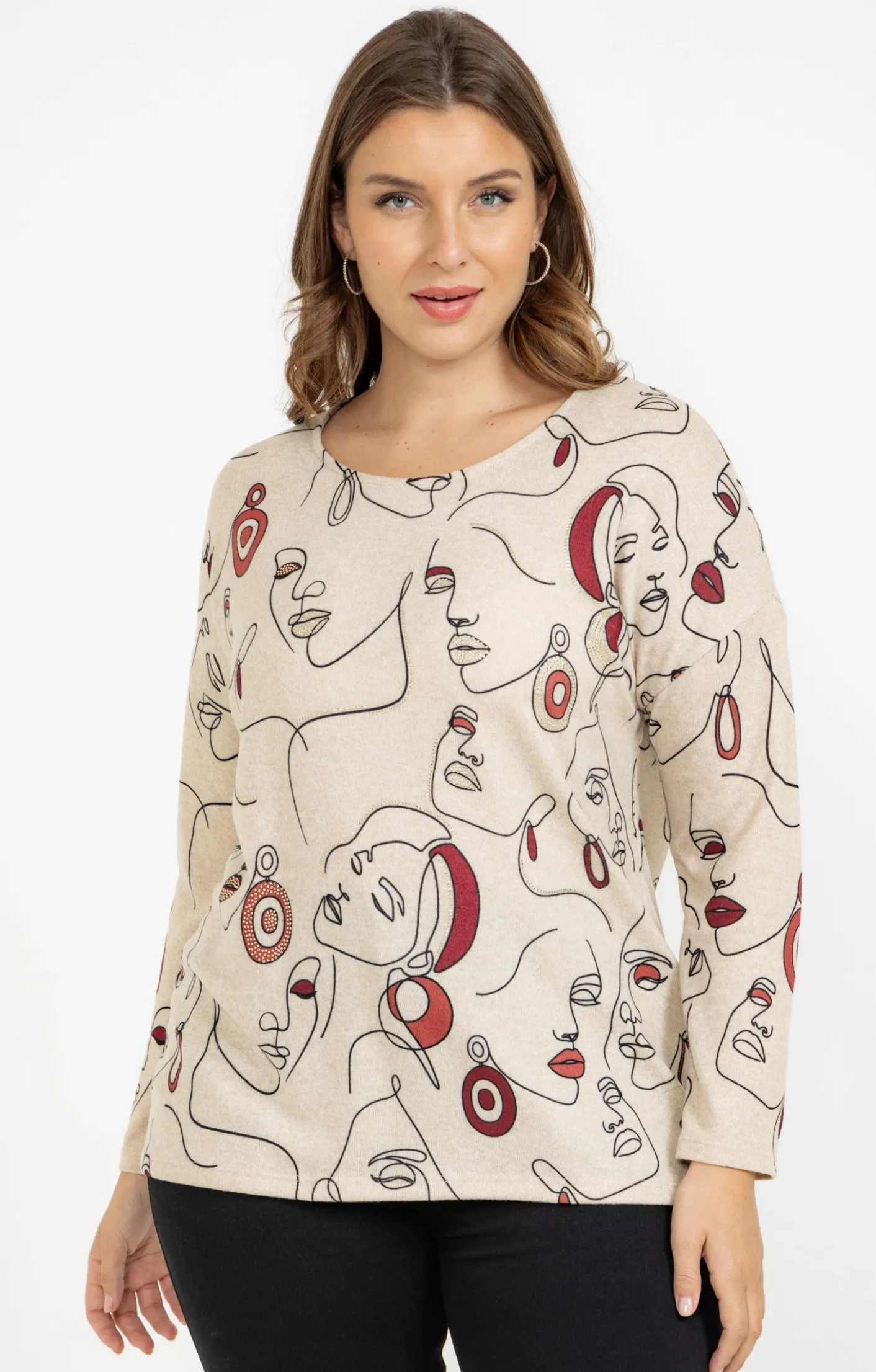 Toscane Boutique Tee-shirt maille chaude imprimé visages| Tee-shirts