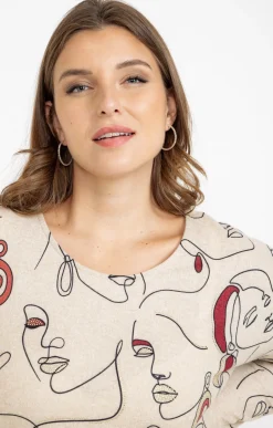 Toscane Boutique Tee-shirt maille chaude imprimé visages| Tee-shirts