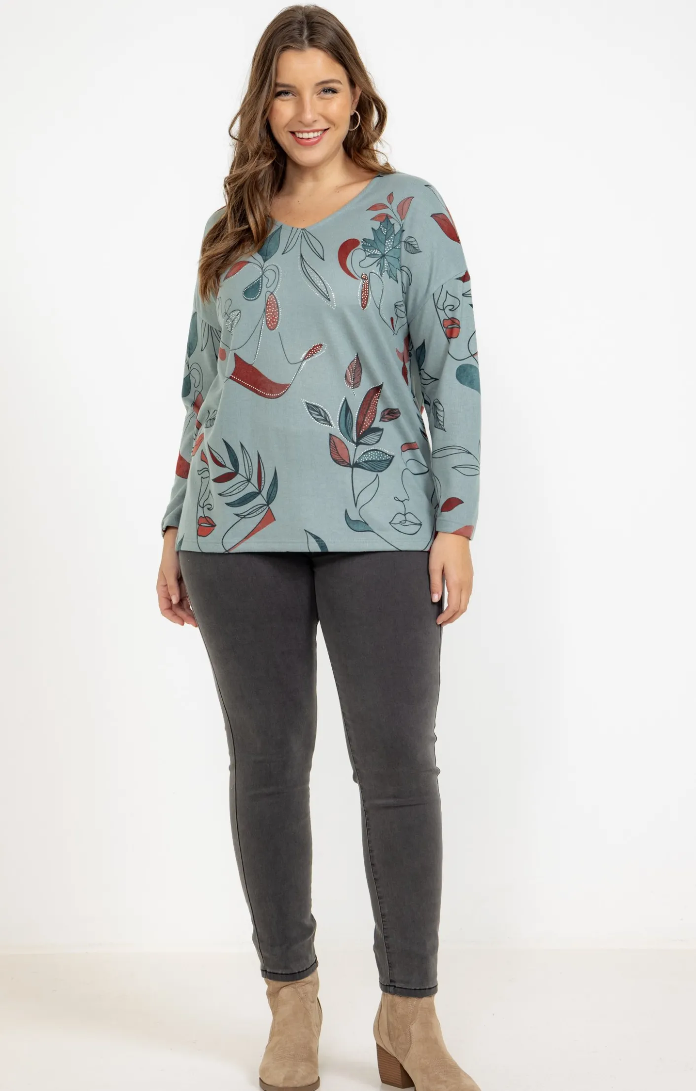Toscane Boutique Tee-shirt maille chaude imprimé visages| Tee-shirts