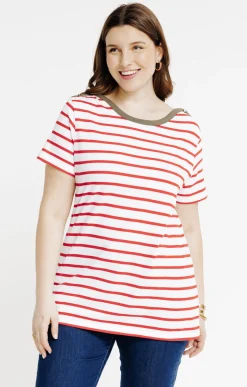 Toscane Boutique Tee-shirt marinière col bateau contrasté| Tee-shirts