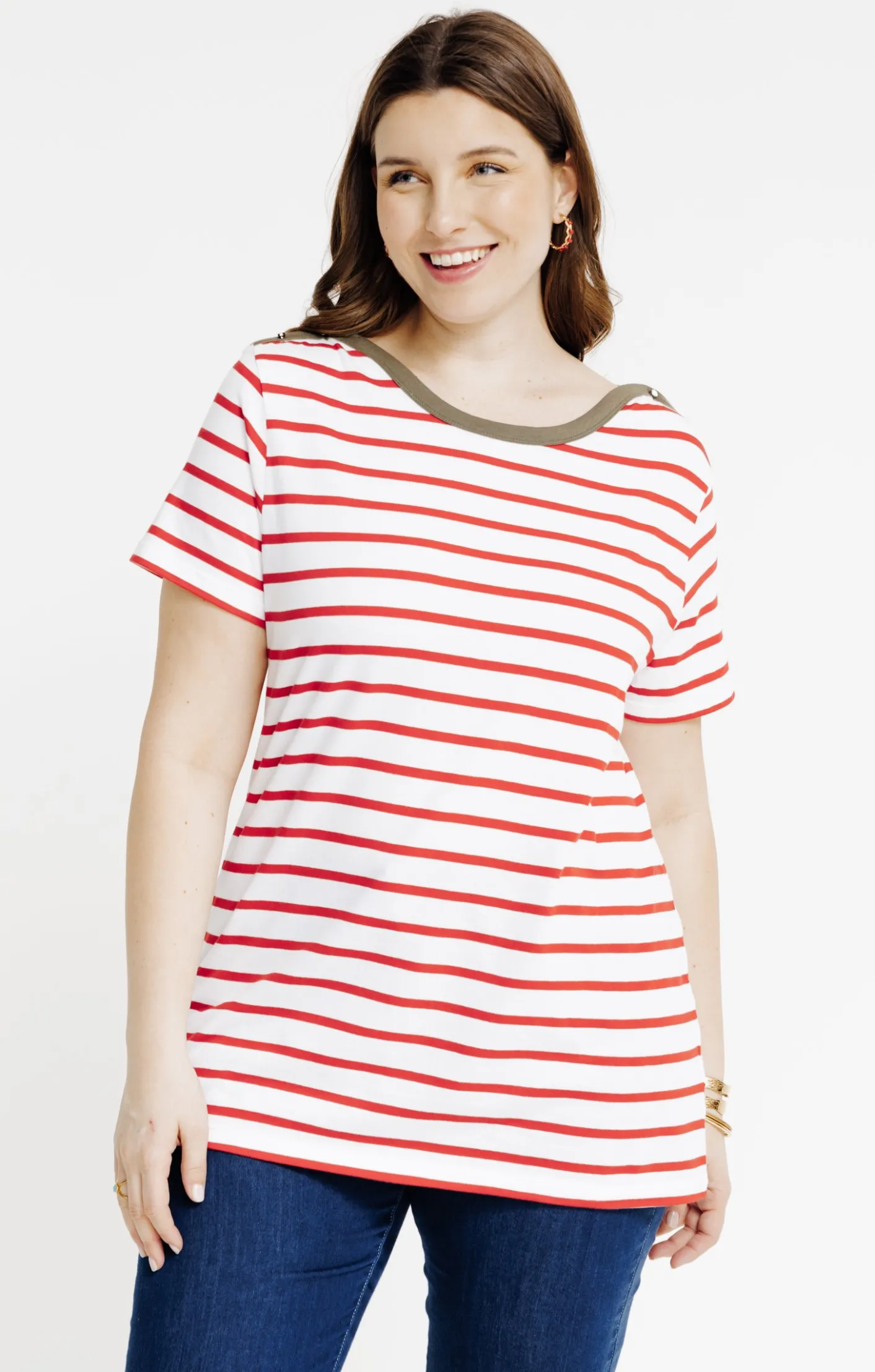 Toscane Boutique Tee-shirt marinière col bateau contrasté| Tee-shirts