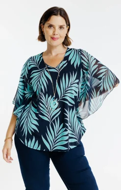 Toscane Boutique Tee-shirt poncho imprimé avec collier| Tee-shirts